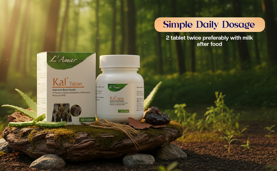 L’Amar KAL Ayurvedic Tablets for Bone Health – 60 Tablets (Pack of 3) | Natural Calcium Supplement for Bone Strength, Post-Menopausal Support, BMD & Joint Care