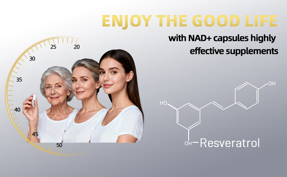 NAD Supplement 1600mg, NAD+ with Resveratrol & Nicotinamide Riboside, Anti-Aging Support, Cellular Energy & Mental Clarity Support, Vegan Non-GMO, 120 Capsules