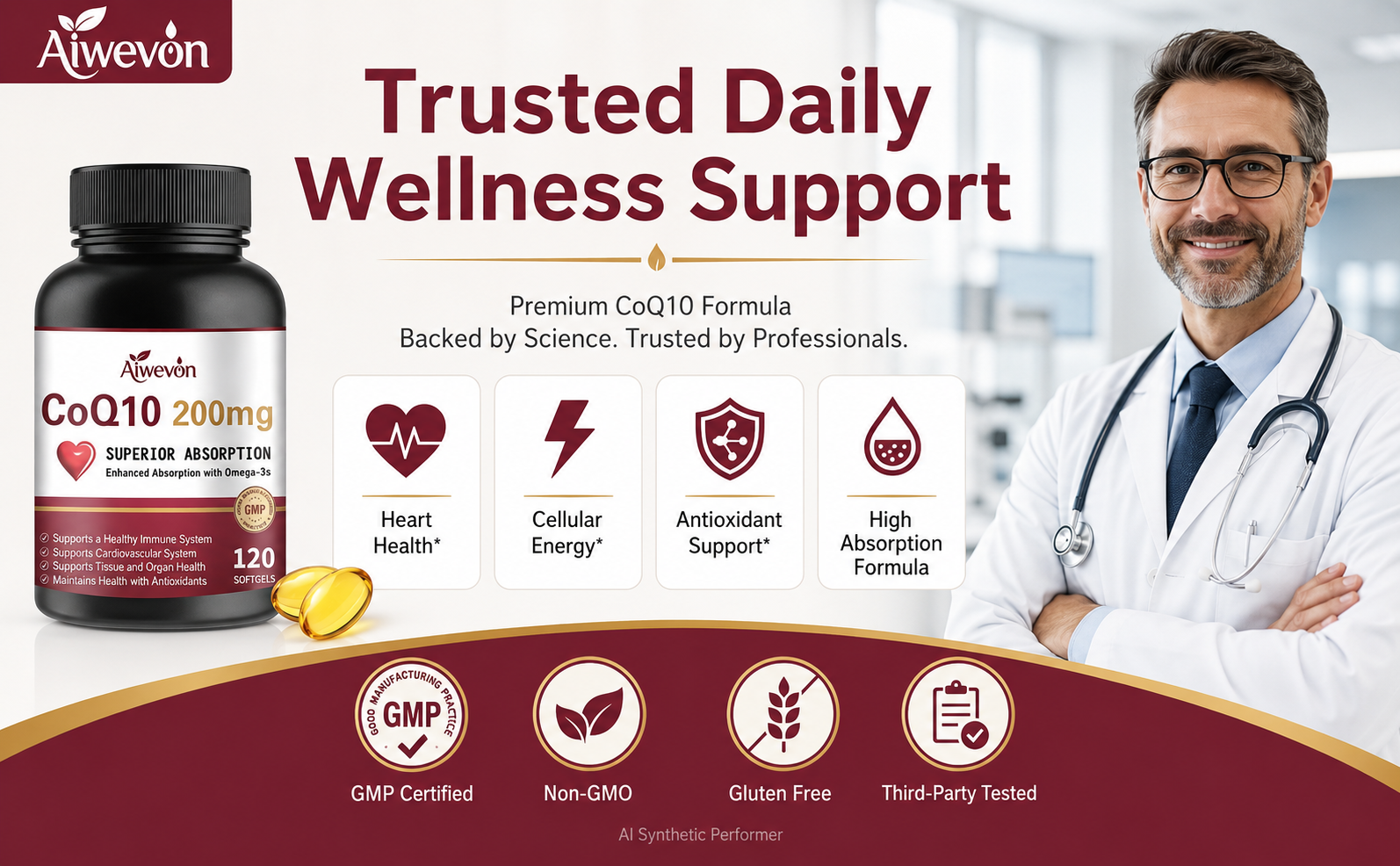 CoQ10 200mg Softgels with PQQ & Omega 3, Coenzyme Q10 Ubiquinone Supplement, 120 Count, Co Q10 200 mg with Black Pepper Extract & Lecithin, Antioxidant Support, Cellular Energy & Heart Health