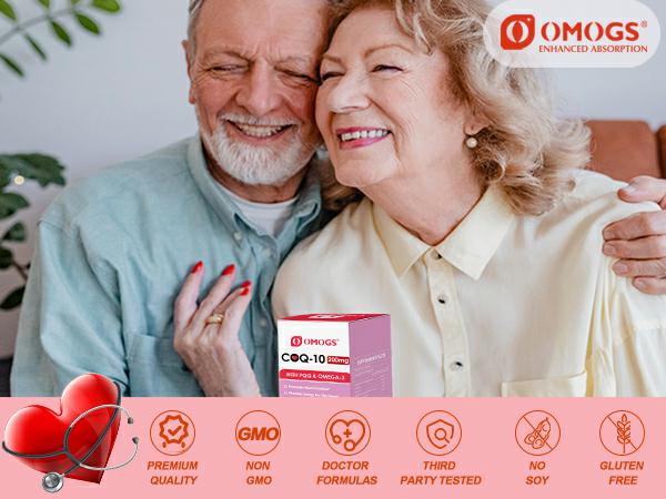 OMOGS CoQ10 200mg Softgels, Coenzyme Q10 High Absorption Supplements Support Heart Health, Cardiovascular Health, Immune System & Cellular Energy Production, Gluten Free, 90 Softgels