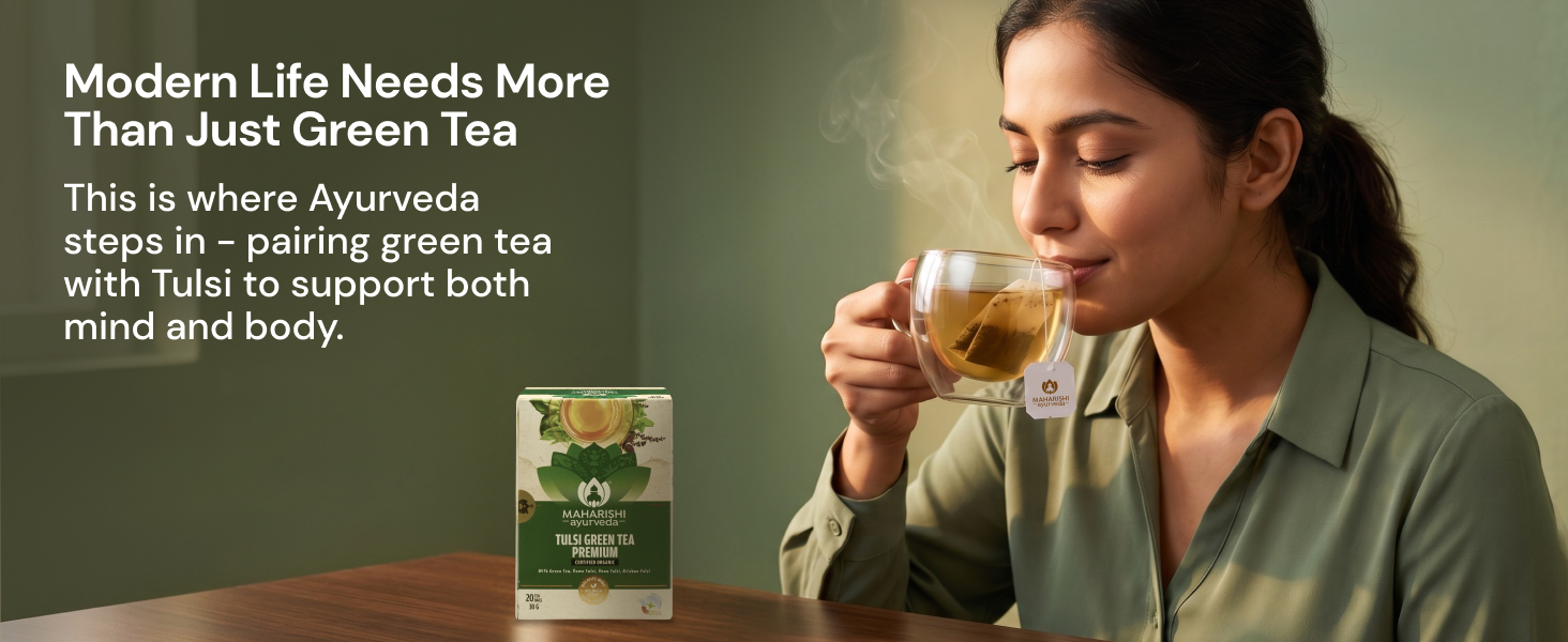 Maharishi Ayurveda Organic Certified Tulsi Green Tea Premium | With Rama, Krishna & Vana Tulsi and Green Tea | Supports Detox, Immunity & Daily Balance | 20 Tea Bags (30g)