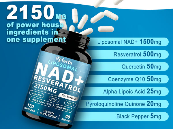 Liposomal NAD Supplement 2150mg with Resveratrol, 120 Vegan Capsules