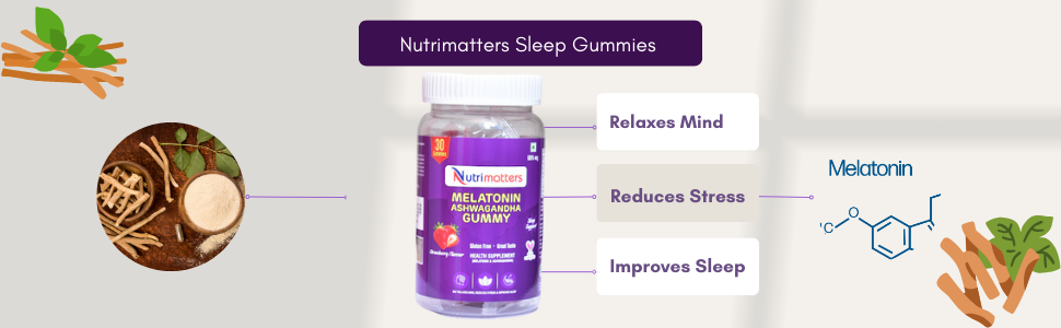 Sleep Gummies for Men & Women with Melatonin 5mg and Ashwagandha | Promotes Deep Sleep, Relaxes Nerves & Reduce Stress | Strawberry Flavour | 30 Gummies
