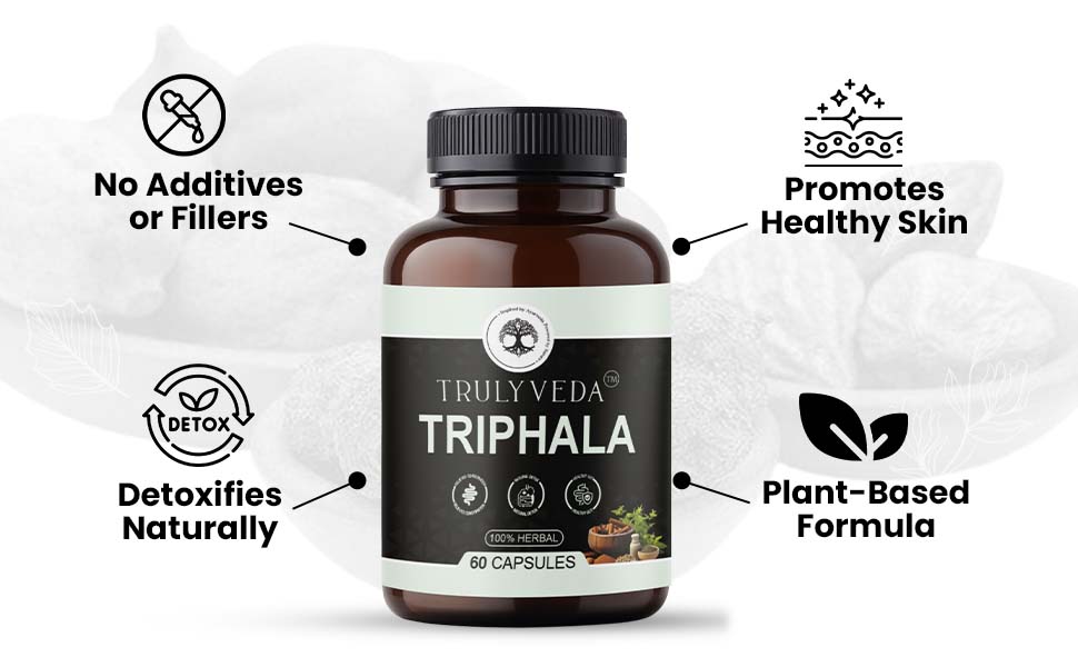Triphala Capsules – Natural Blend of Amla, Haritaki, and Bibhitaki | Plant-Based Supplement in Easy-to-Swallow Capsules for Daily Use - 60 Tablets