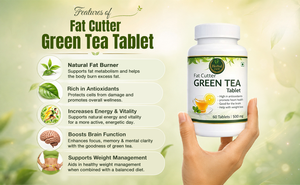Fat Cutter Green Tea Wellness Tablet | Herbal Supplement with Green Tea Extract for Daily Wellness, Active Lifestyle & Routine Support | Easy to Consume Tablets