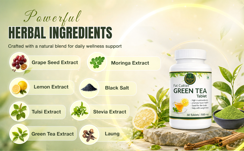Fat Cutter Green Tea Wellness Tablet | Herbal Supplement with Green Tea Extract for Daily Wellness, Active Lifestyle & Routine Support | Easy to Consume Tablets