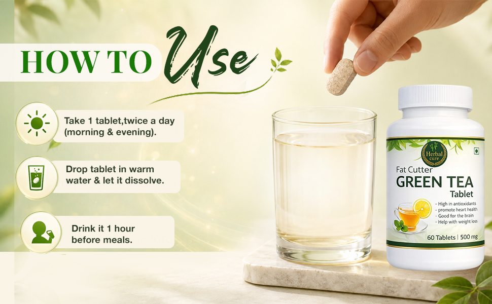 Fat Cutter Green Tea Wellness Tablet | Herbal Supplement with Green Tea Extract for Daily Wellness, Active Lifestyle & Routine Support | Easy to Consume Tablets