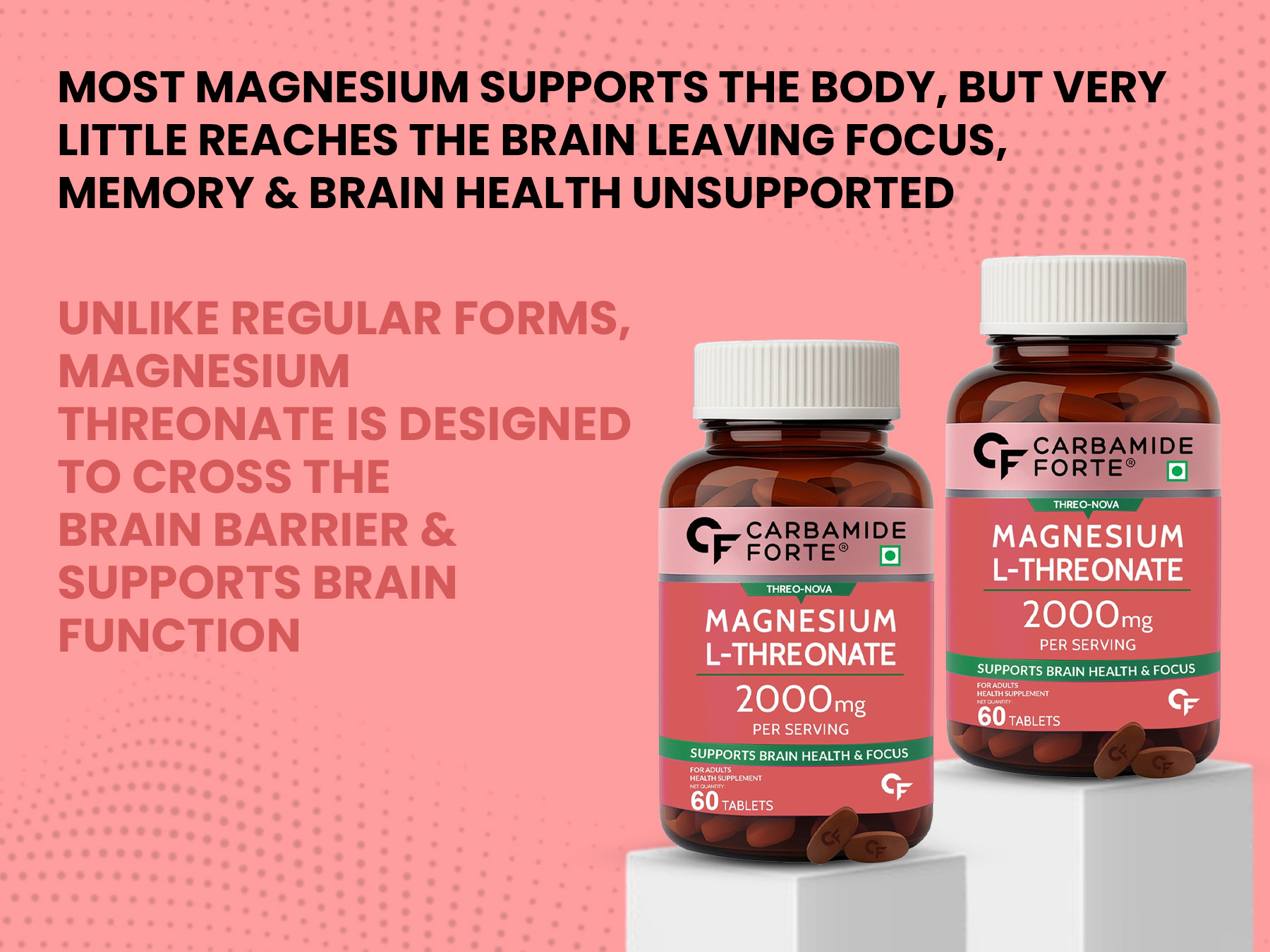 Carbamide Forte L Threonate 2000mg Per Serving | Magnesium Supplement for Memory, Focus & Better Sleep – 60 Veg Magnesium Tablets