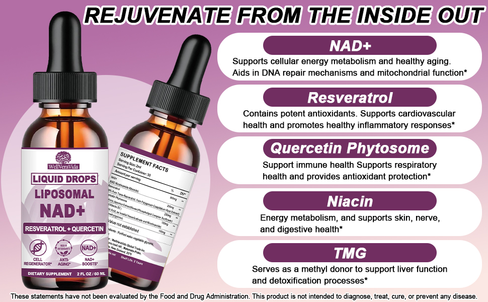 NAD+ Supplement for Women Men, Liquid Nad⁺ Plus Resveratrol,NMN Alternative