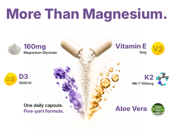 Clear Magnesium Glycinate Complex 160mg High Absorption Chelated + D3 K2 E