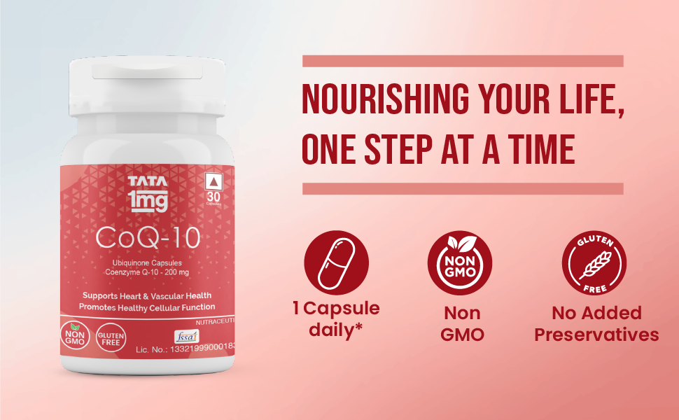Tata 1mg CoQ 10 (Coenzyme 10) ((200mg)) Capsules, Supports Heart and Vascular Health, Promotes Healthy Cellular Function For Unisex , 50 grams