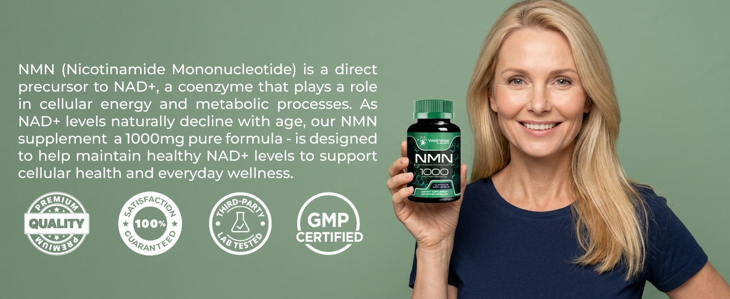 NMN Supplement 1000mg Pure Organic Nicotinamide Mononucleotide - NMN NAD Supplement for Anti-Aging, Longevity, Cellular, and Energy Supplements – Suitable for Women and Men Energy Support - 120 Count
