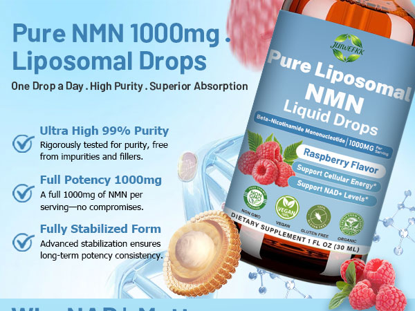 NMN Supplement 1000mg Liquid Drops, 99% Pure NMNH Alternative & Stabilized Beta-Nicotinamide Mononucleotide for NAD⁺ Levels, Cellular Energy, Anti-Aging & Longevity