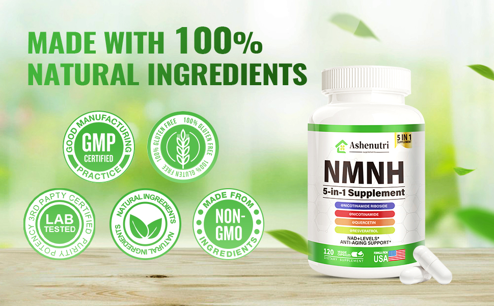 NMNH Supplement (Dihydronicotinamide Mononucleotide), NMN Alternative Supplement w/Niacinamide (Vitamin B3), Quercetin, Trans-Resveratrol, Support NAD+, Skin Cell Health*, Aging & Energy, 120 Capsules