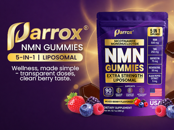 NMN Gummies 500mg – Liposomal NMN | 5-in-1 with TMG | Quercetin | Resveratrol | BioPerine® – NAD+ Precursor – Gelatin Free, Non-GMO, No Artificial Colors