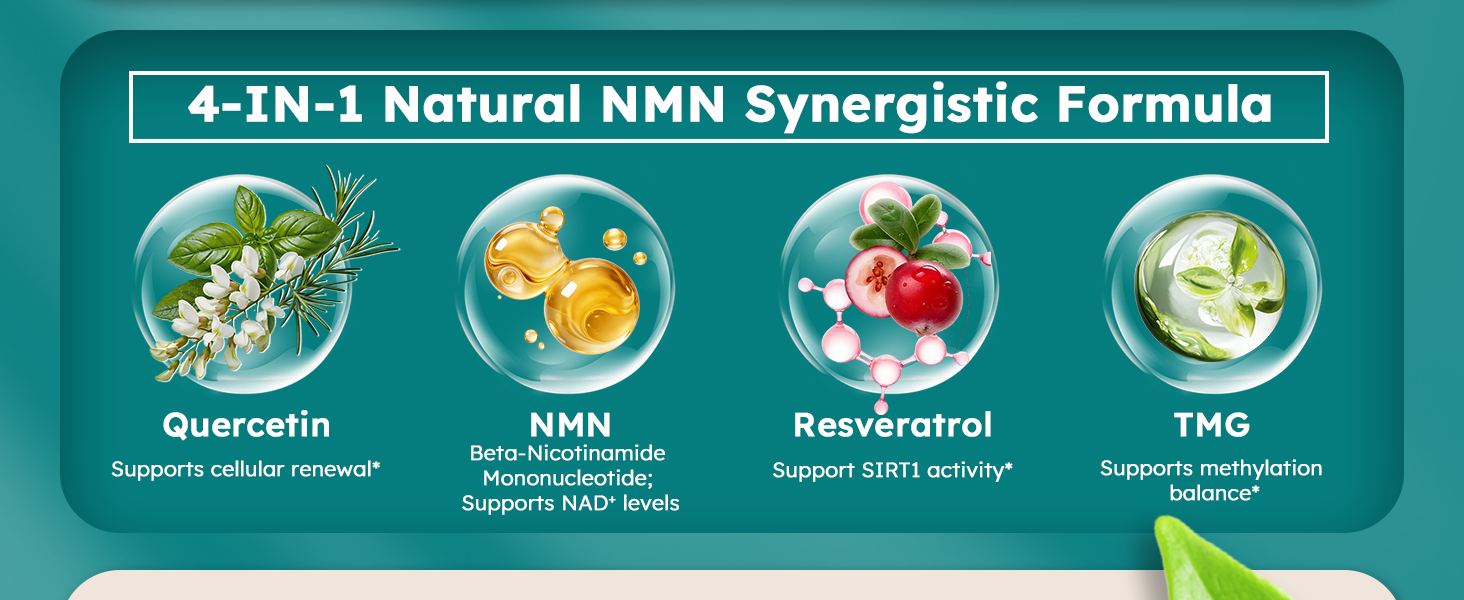 NMN Supplement Liquid Drops,4-in-1 NMN Beta 1000mg