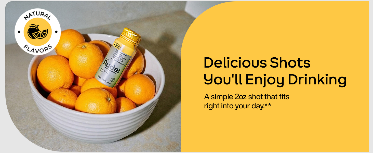 RYDE Focus Energy Shot, Orange Flavor, Zero Sugar, 2 fl oz, 8 Pack