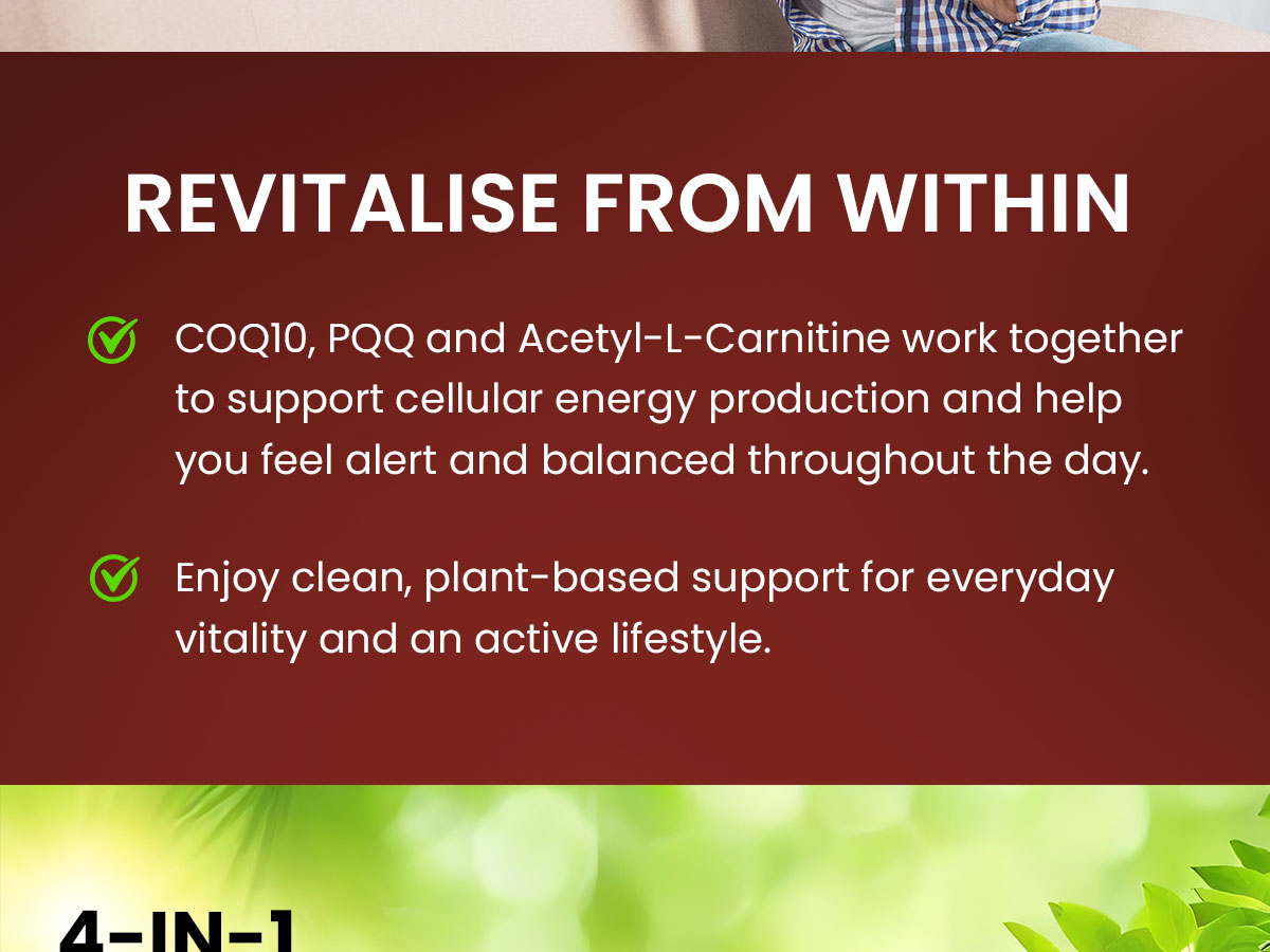 Vegan Mitochondrial Support – Advanced Cellular Wellness & Natural Energy Formula with CoQ10, PQQ, Acetyl-L-Carnitine, Alpha-Lipoic Acid, Magnesium, BioPerine® - Daily Support (60 Capsules)