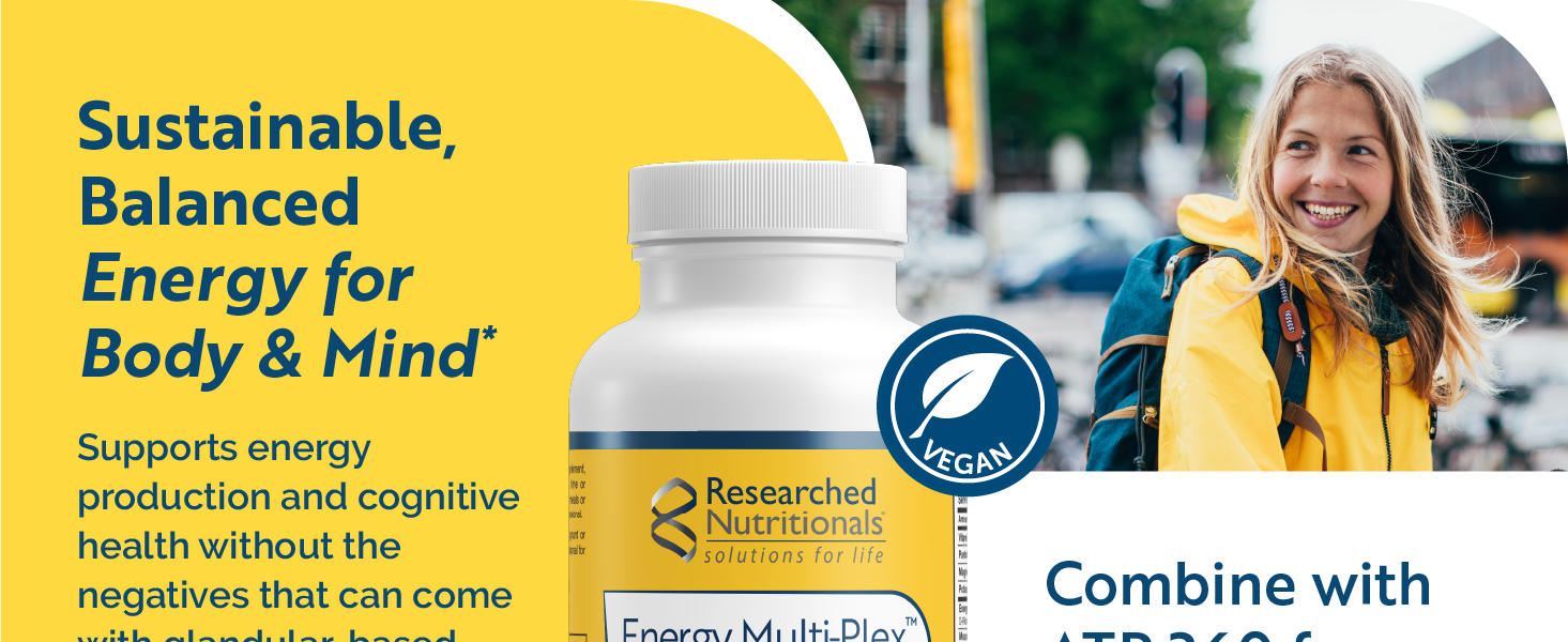 Researched Nutritionals Energy Multi-Plex - Adrenal Health, Energy Support & Cognitive Supplement with 14 Researched Ingredients - Vegan Energy Supplements (90 Capsules)