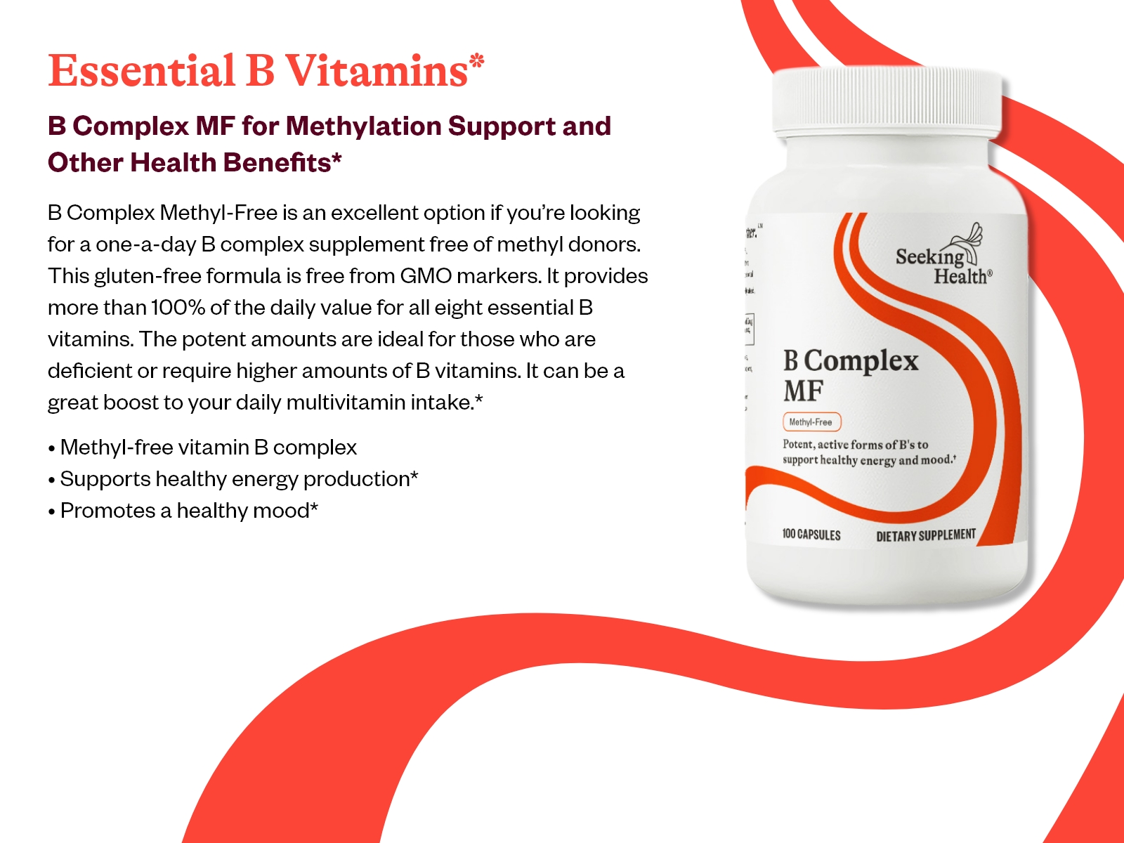 Seeking Health B Complex MF - Vitamin B Complex with Folate, Niacin, & Folinic Acid - Support Energy & Immune System Health with B Vitamins - 100 Capsules