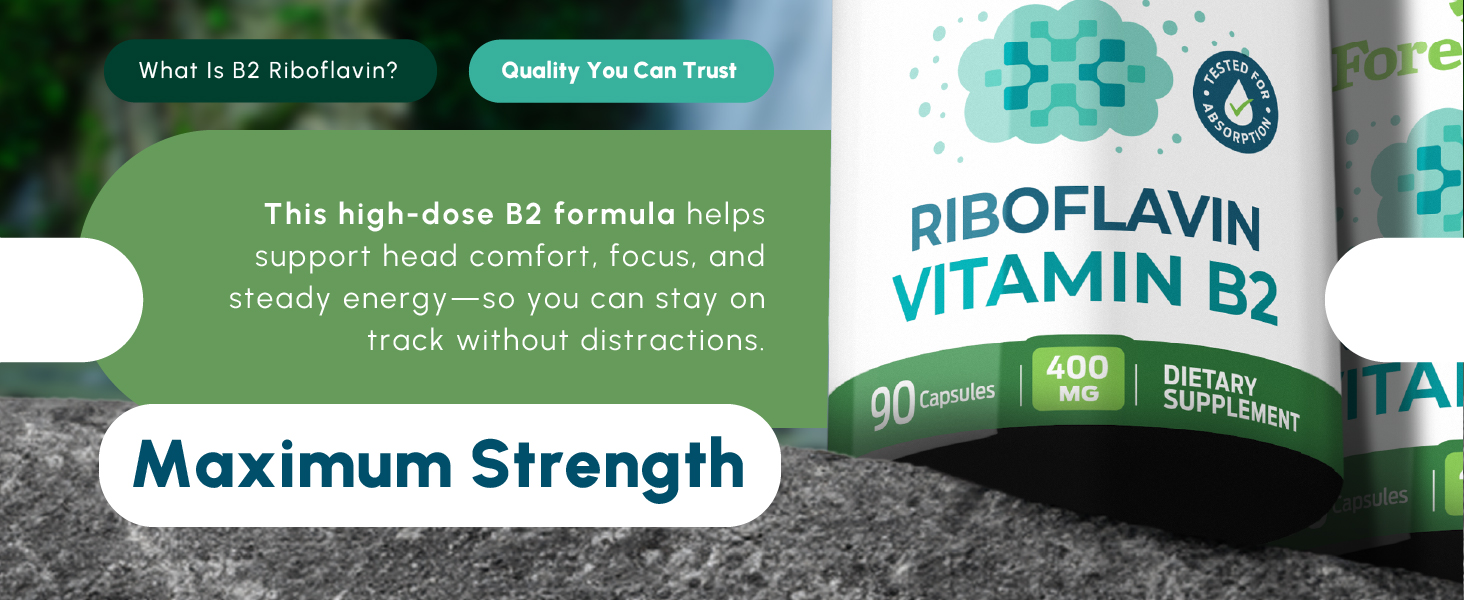 ForestLeaf Vitamin B2 Riboflavin 400mg, 90 Vegetarian Capsules