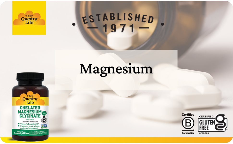 Country Life Chelated Magnesium Glycinate 400mg, 90 Tablets