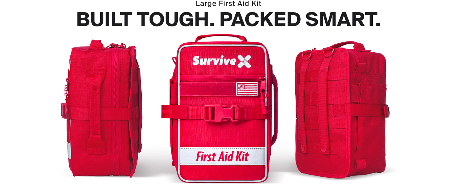 SurviveX Large First Aid Kit, Emergency Kit for 3-4 People
