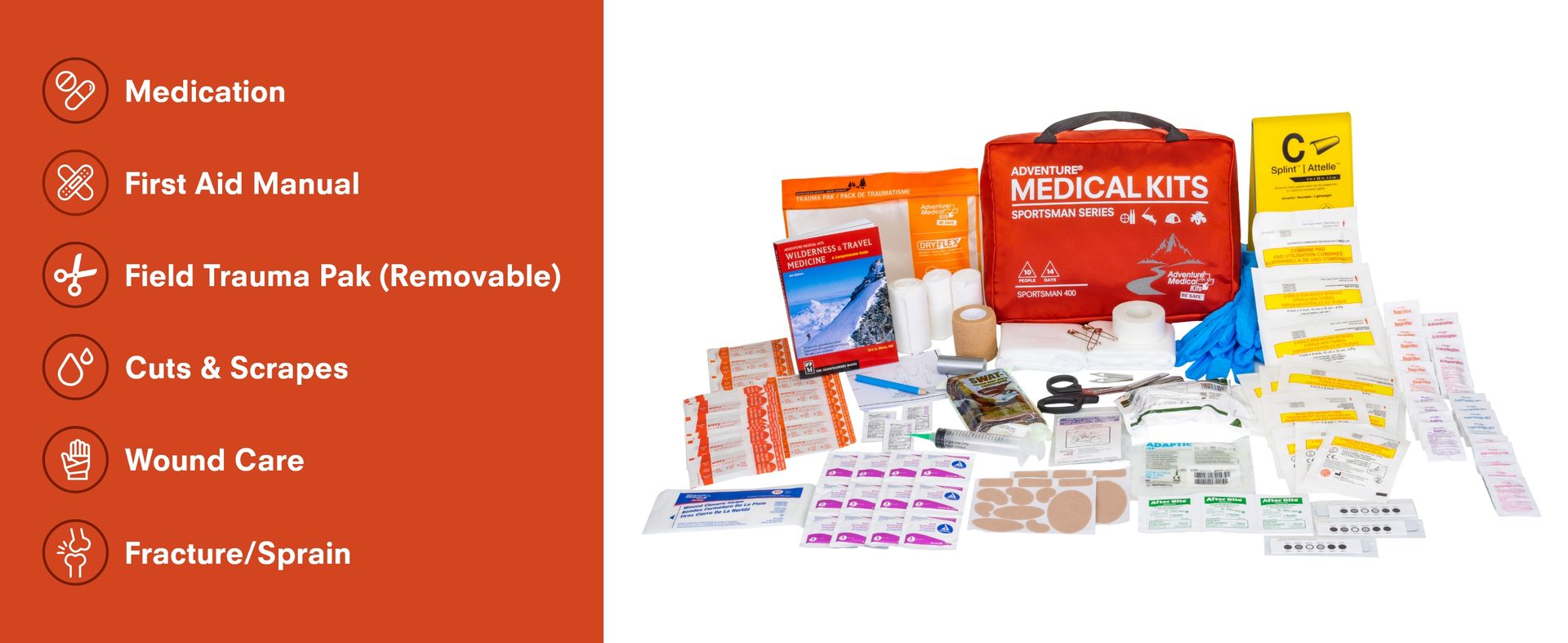 Adventure Medical Kits Sportsman Series Medical Kit - 400 - First Aid Kit for Camping, Hiking, Hunting & More - For 10 People for 14 Days - Includes Bandages, Medicine, Guide Book & More
