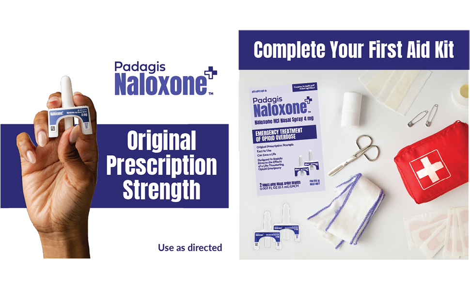 Padagis Naloxone HCI Nasal Spray, 4 mg – Emergency Treatment for Opioid Overdose - Rapid-Response Opioid Overdose Reversal, 2 Dose Single Use Nasal Spray