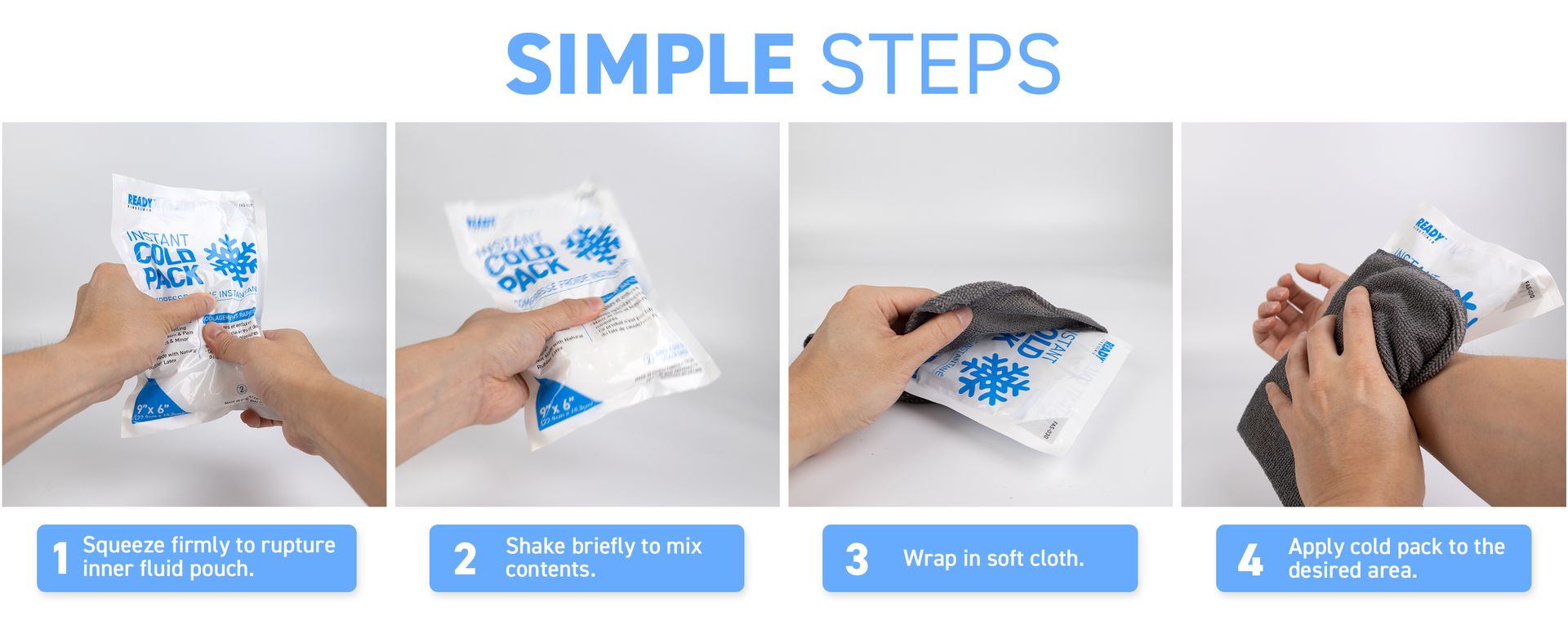 Ready First Aid Instant Cold Packs for Injuries 7.5 x 4.5" (6 Pack, Medium)