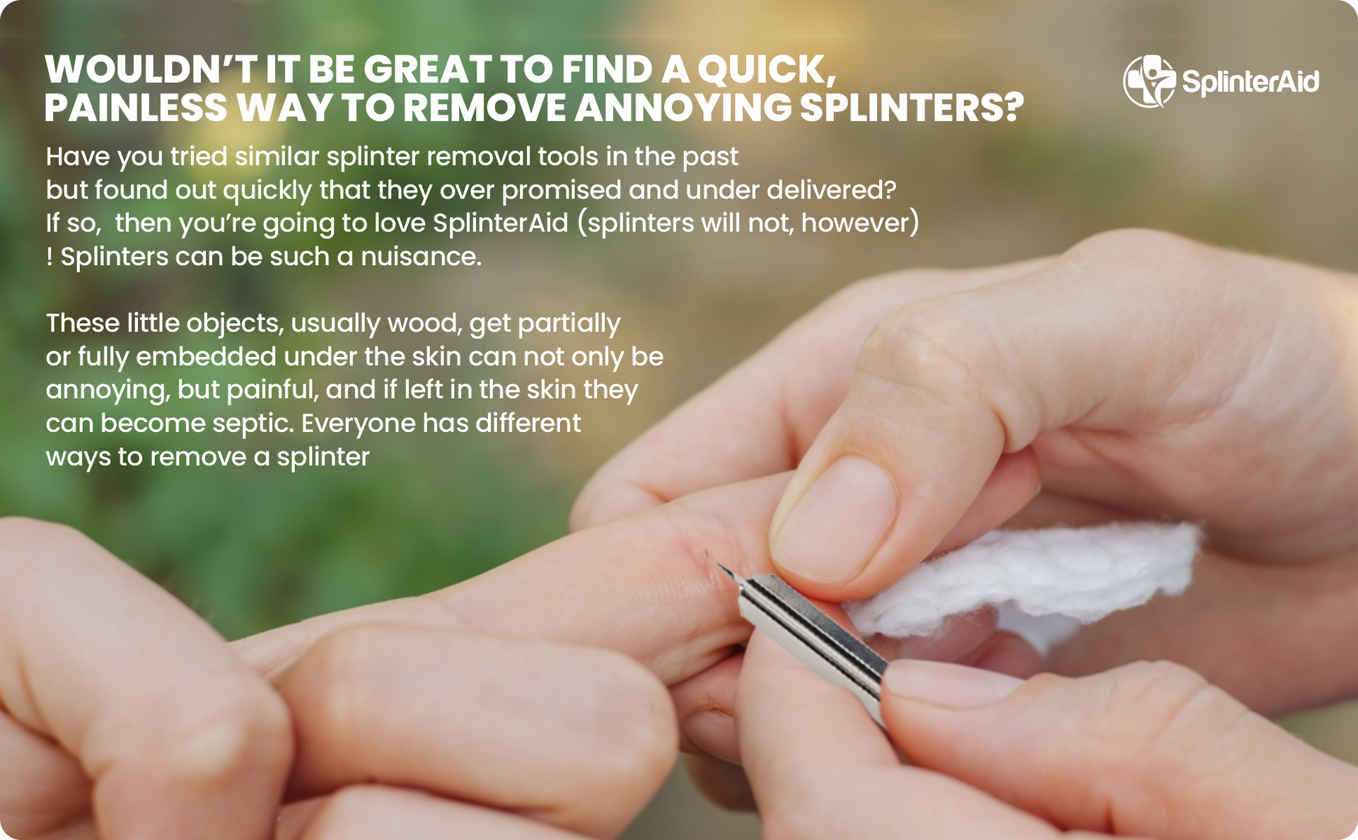 SplinterAid - Painless Splinter Removal Kit (30-Count) | Quick, Easy Splinter Out | Compact & Essential First Aid for Home, Travel, Camping | Perfect for Hiking, Woodworking, Outdoors | No Tweezers Needed