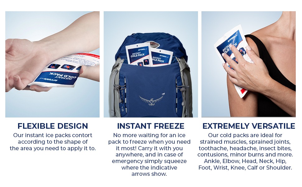 Instant cooler Ice pack- Ice packs 6 Count Disposable 7.5 x 4.5 Inches - Ready to use – Ideal for Injuries, Inflammation, Sprains, Strains,Pain relief