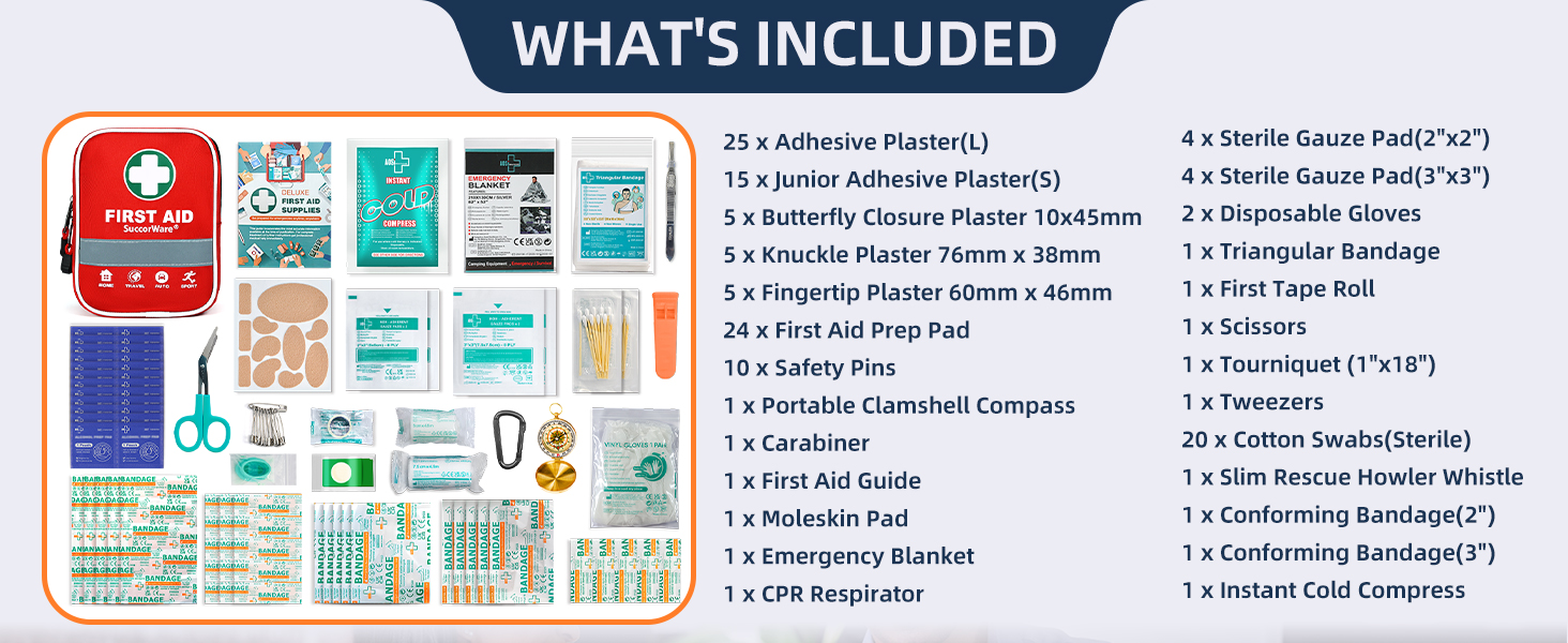 130 Pieces First Aid Kit with Hospital Grade Medical Supplies - Includes Emergency Blanket, Bandage - Great for Home, Outdoors, Office, Car, Travel, Camping, Hiking, Boating