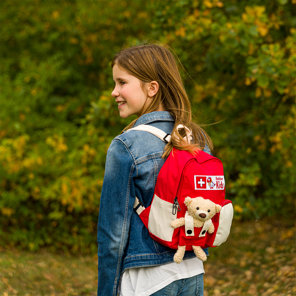 DGUV 202-089 Children's First Aid Backpack Outdoor Kids Red/White Filled Item No. 609628