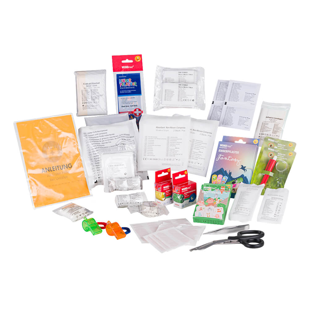 DGUV 202-089 Children's First Aid Backpack Outdoor Kids Red/White Filled Item No. 609628