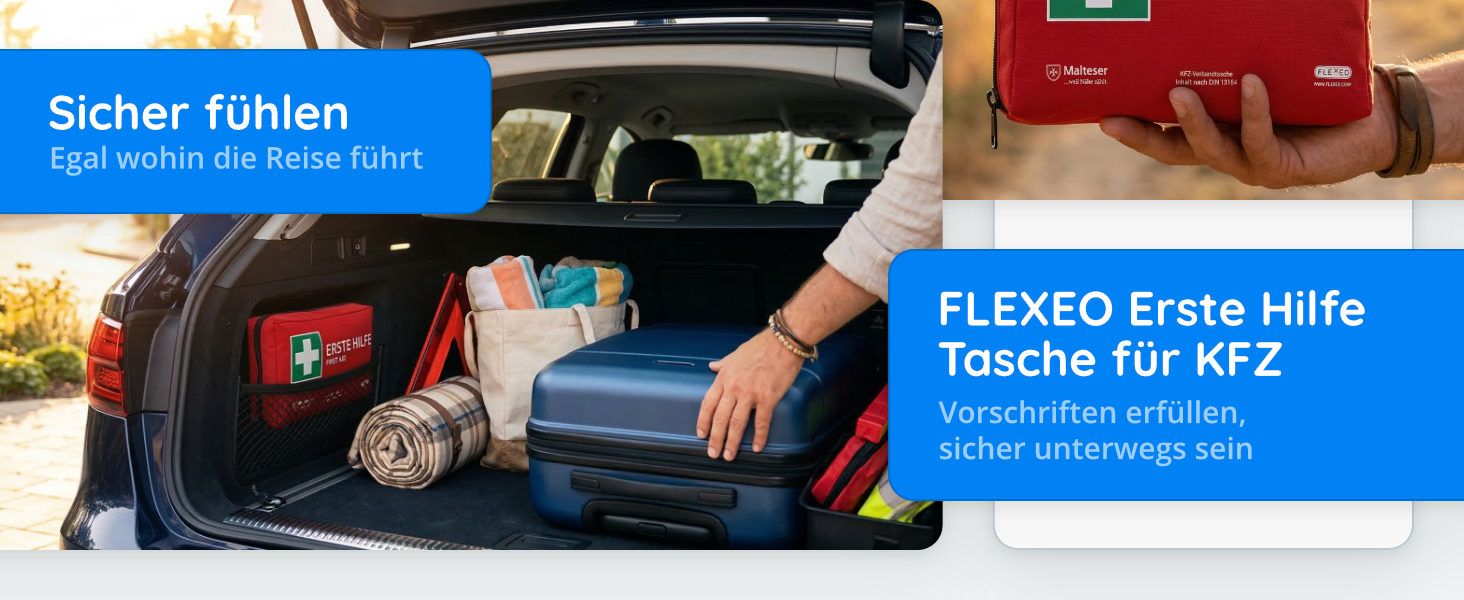 Car First Aid Bag 2026 [Valid throughout Europe] According to StVZO | Current DIN 13164:2022 Certified | Includes 2 Medical Face Masks | First Aid Kit / Box / First Aid Kit for Car/Car/Motorcycle (1 ×