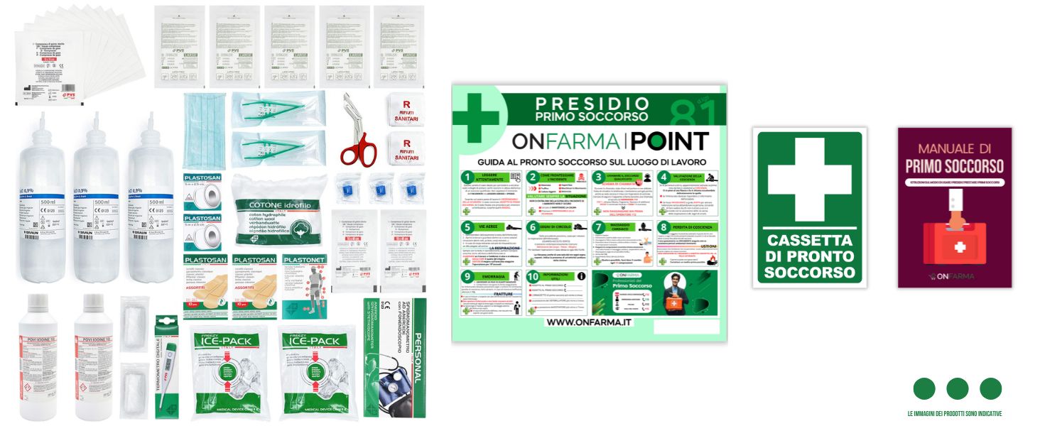 ONFARMA MEDIBOX2 First Aid Medical Cassette Complete with Wall Support Pressure Meter and First Aid Sign – Compliant with DM 388 Attachment 1 for Companies with 3 or More Workers