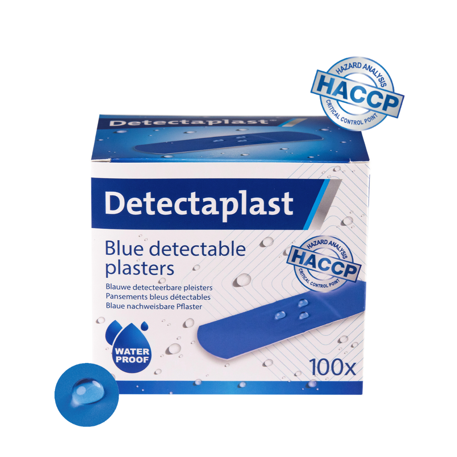 Detectaplast 50 x Blue Premium Water Sensitive Plasters for Food Handling, Detectable First Aid Plasters in Gastronomy 50 x 72 mm, 50 Pieces