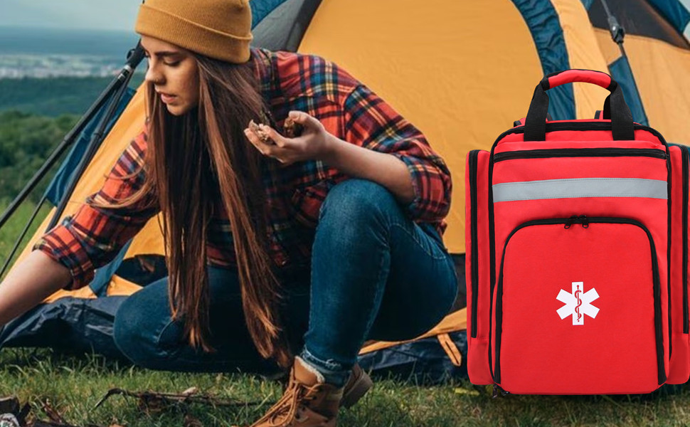 Emergency Medical Backpack, Empty First Aid Bag, First Aid Trauma Bag, with Reflector, Large Capacity (Orange)