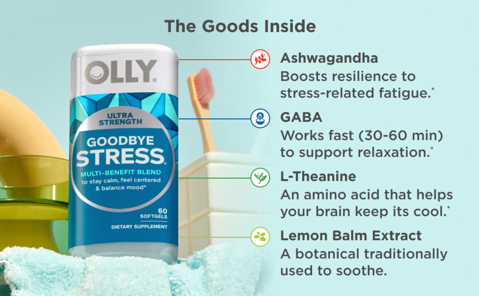 OLLY Ultra Strength Stress Softgels, Stress and Mood Support* - 60 Count