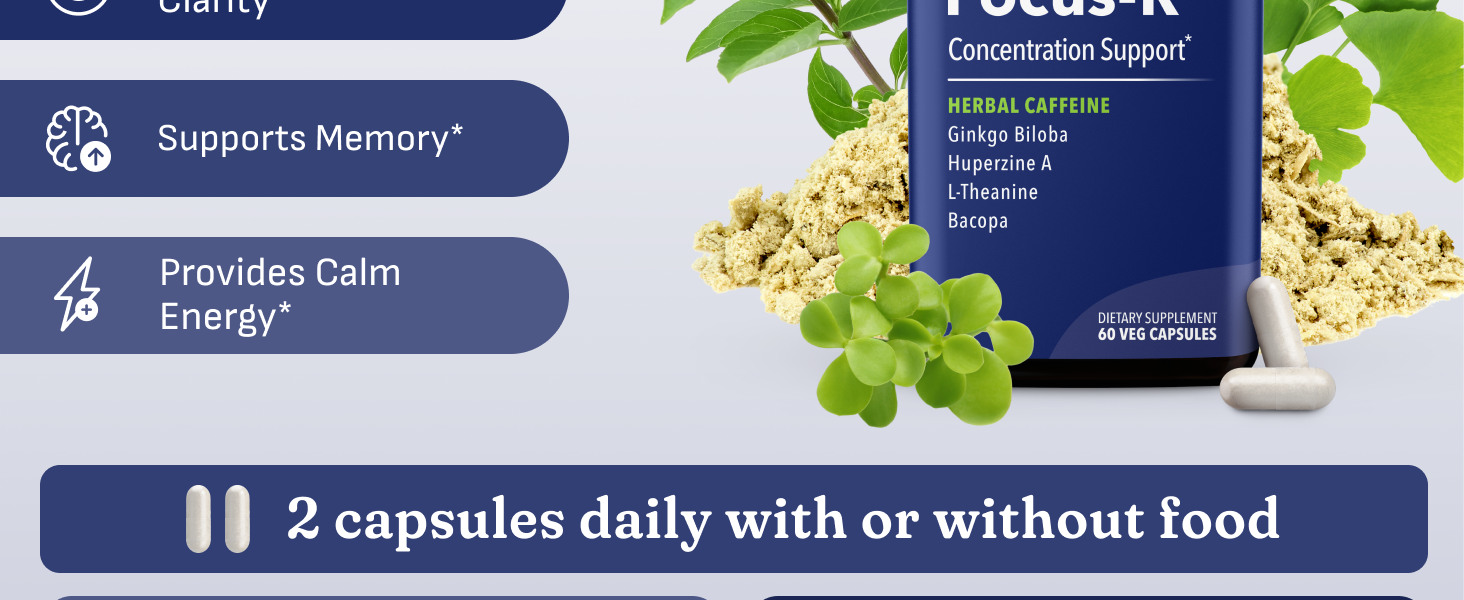 LifeSeasons Focus-R Concentration Support – Memory, Focus & Mental Clarity Supplement with Bacopa, L-Theanine & Huperzine A – Cognitive Performance & Brain Energy – 60 Veg Capsules