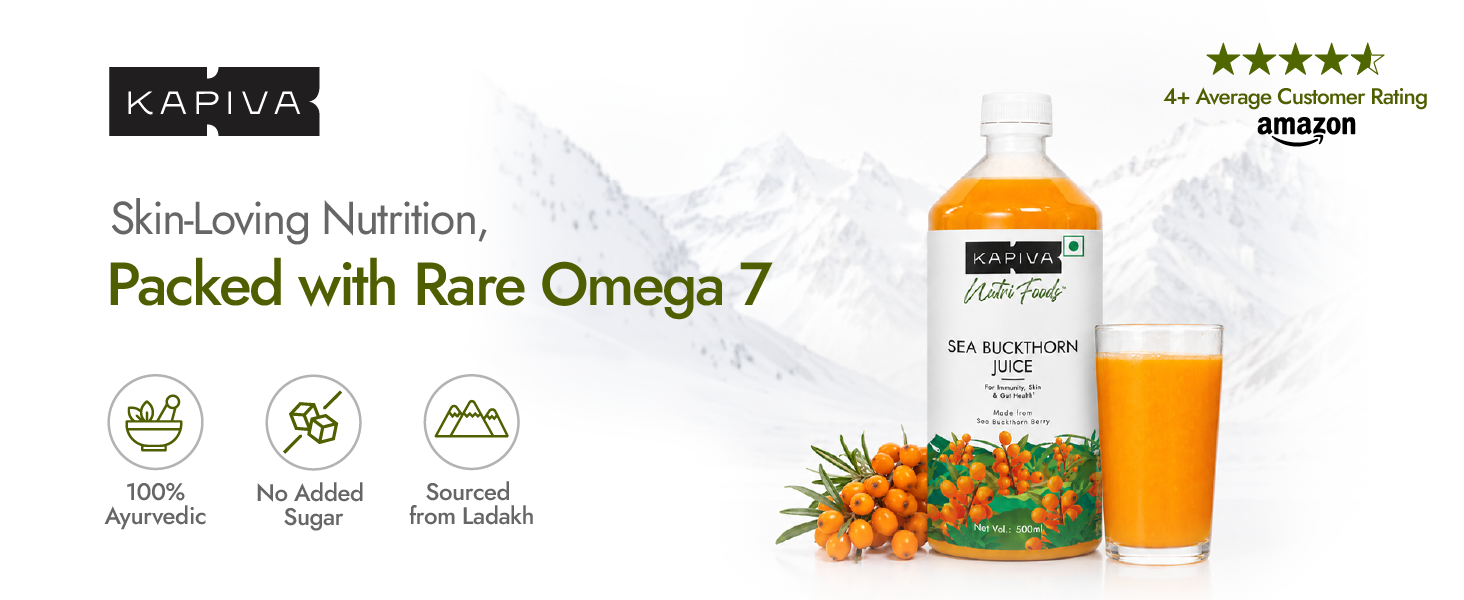 Kapiva Sea Buckthorn Juice – 500ml | Omega 7-Rich Superfruit | Supports Immunity, Glowing Skin & Gut Health | With Omega 3, 6 & 9