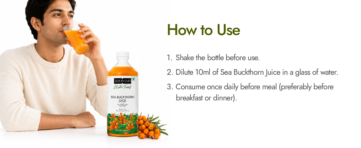 Kapiva Sea Buckthorn Juice – 500ml | Omega 7-Rich Superfruit | Supports Immunity, Glowing Skin & Gut Health | With Omega 3, 6 & 9
