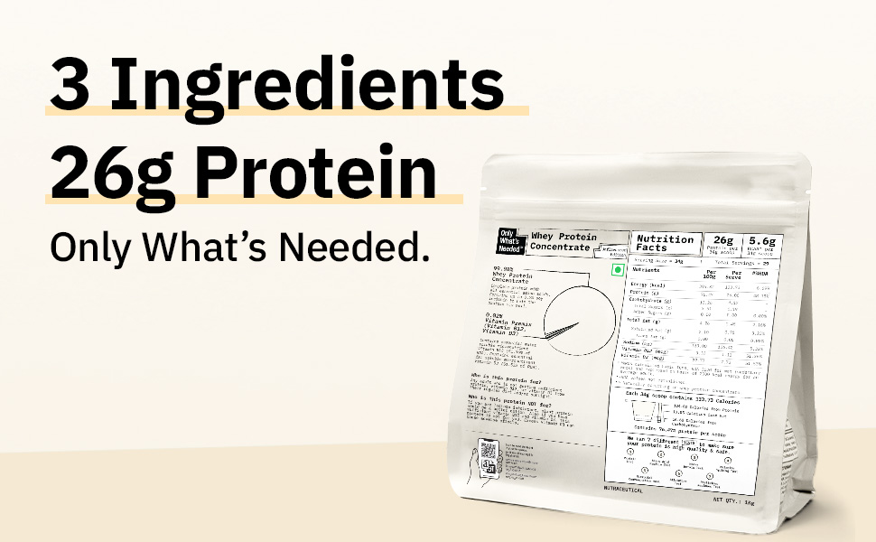 ONLY WHAT'S NEEDED By Food Pharmer | OWN Unflavoured Edition | Whey Protein Concentrate 1kg | 26g Protein per Scoop | No Added Sugar | No Added Flavours | No Artificial Sweeteners | Lab Tested | 29 Servings