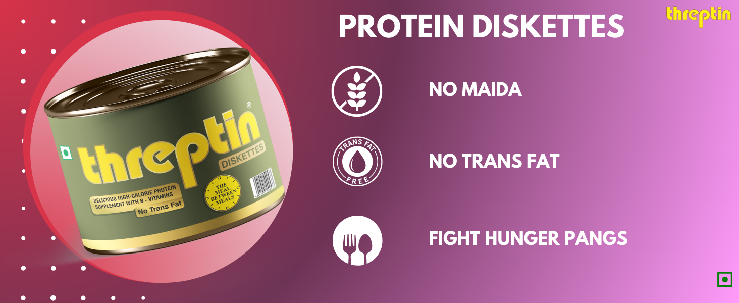 Threptin Protein Diskettes| Healthy Snacks for Men and Women - 275g, High Protein Diskette enriched, Essential Vitamins, Minerals and Antioxidant -Vanilla Flavor|100% Veg