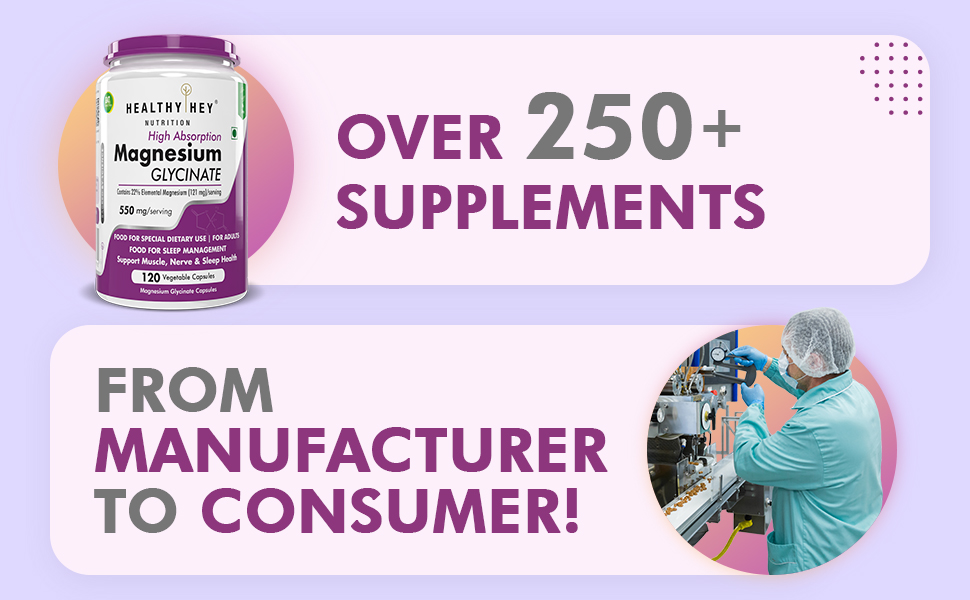 HealthyHey Nutrition Magnesium Glycinate Supplement High Absorption for Sleep, Cramps, & Nerves Health - 120 Vegetable Capsules