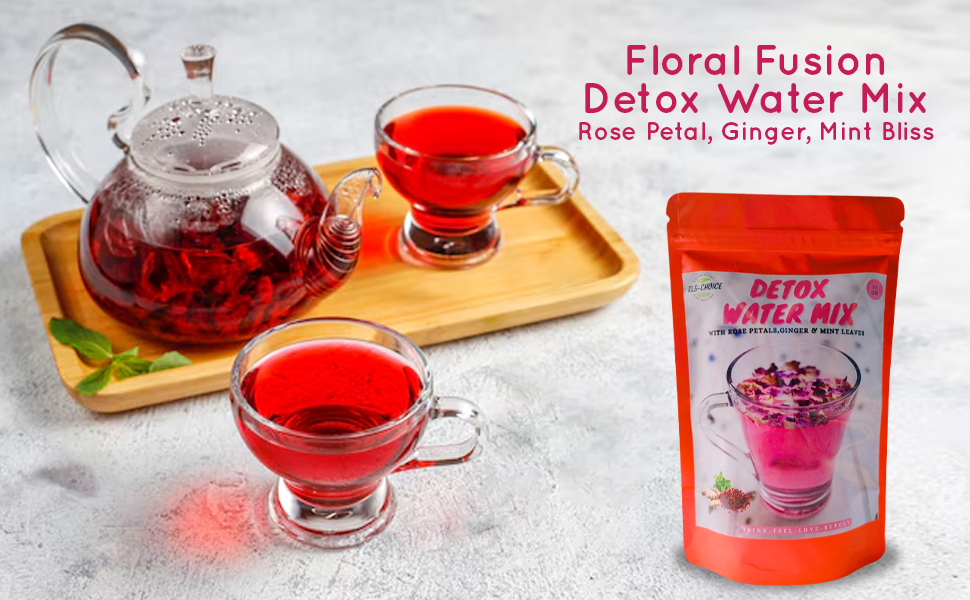 Rlb Choice Floral Fusion Detox Water Mix: Rose Petal, Ginger, Mint Bliss | Boost Immunity | Remove Toxins - 50 Gm