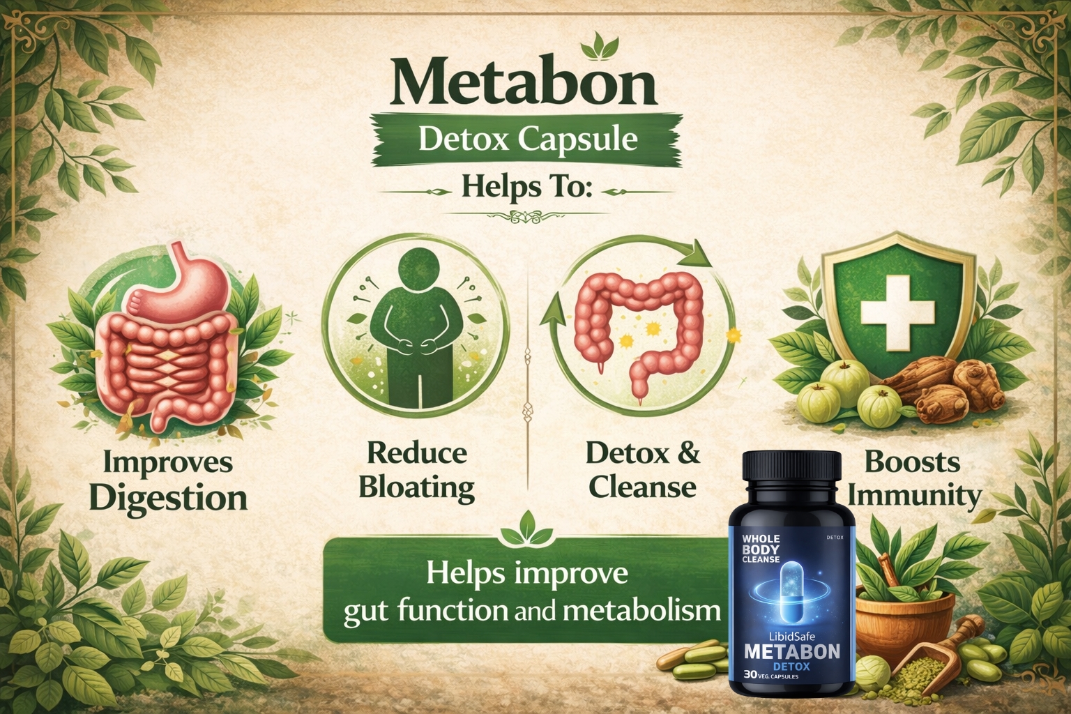 Metabon Detox Capsules – Metabon Whole Body Cleanse Formula with Improved Absorption and Natural Ingredients for Effective Detoxification and Improved Energy Levels
