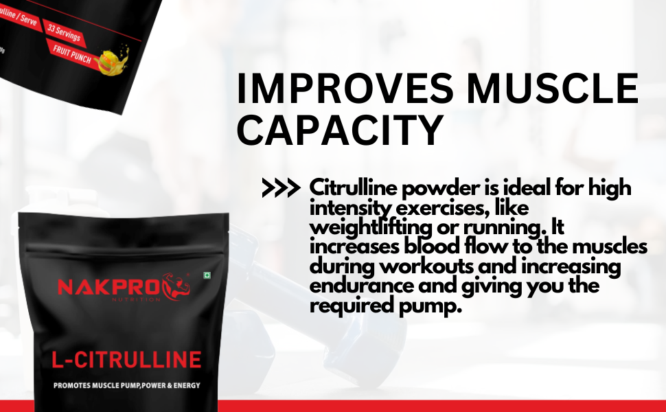NAKPRO Nutrition Pure L-Citrulline Powder, Boosts Nitric oxide & Muscle growth (Unflavoured, 100g)