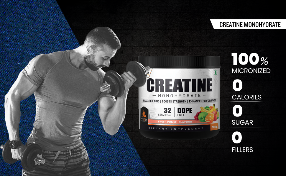 Asitis Nutrition ATOM Creatine Monohydrate (100 grams Powder, 32 Servings, Kiwi Fusion Flavour) | Dope Free | Enhances Performance | Promotes Muscle Gains